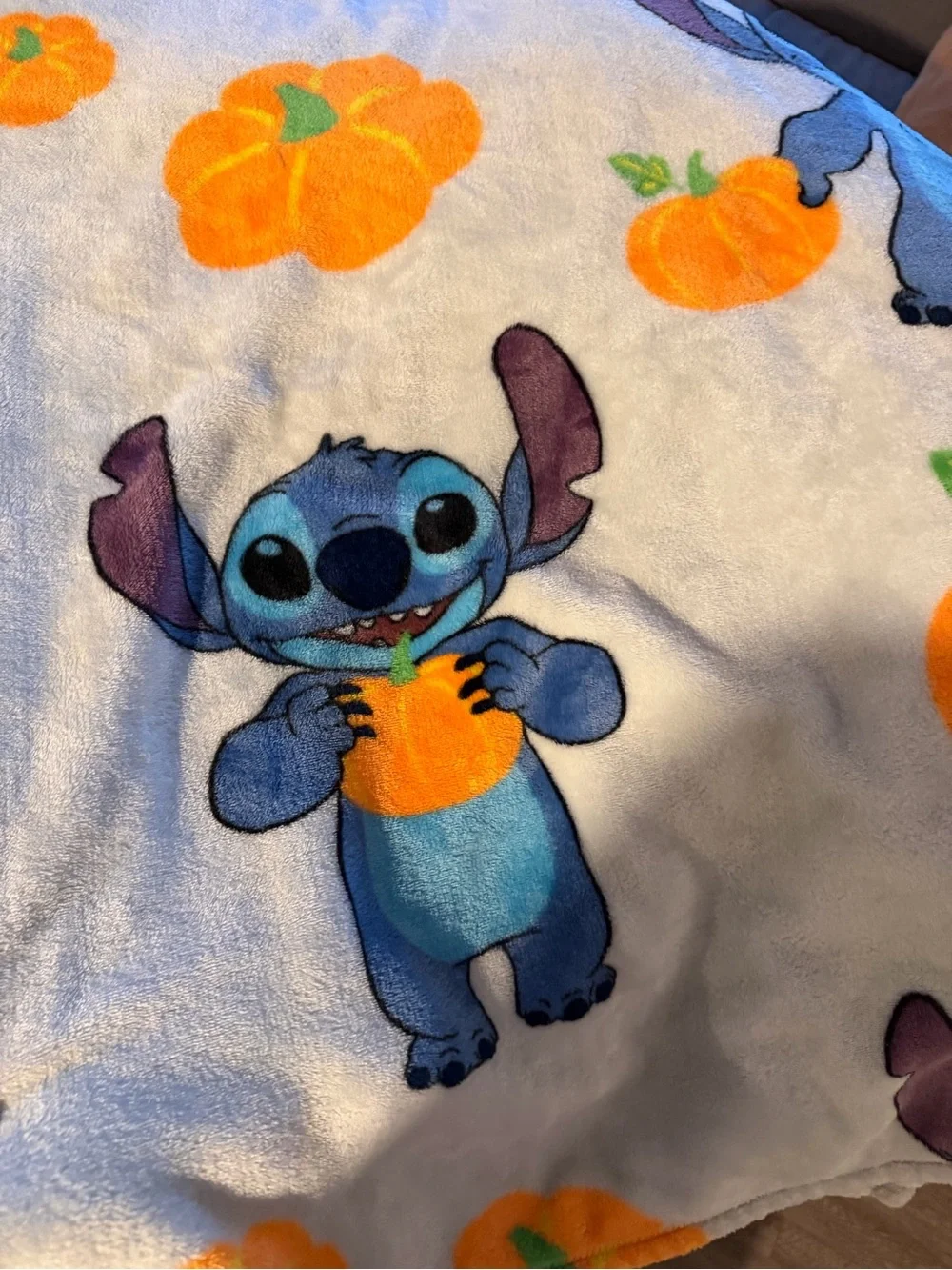 Disney Lilo & Stitch Plush Throw Blanket with Orange Pumpkin Print